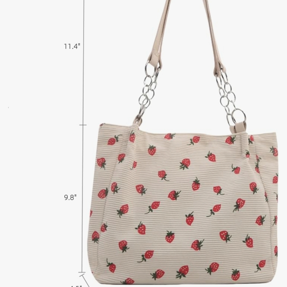 Strawberry Print Tote Bag - Cream and Red